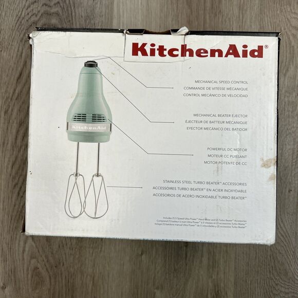 KitchenAid KHM512IC Hand Mixer Ice Blue 5-Speed Stainless Steel Turbo Beater NEW - Picture 2 of 8